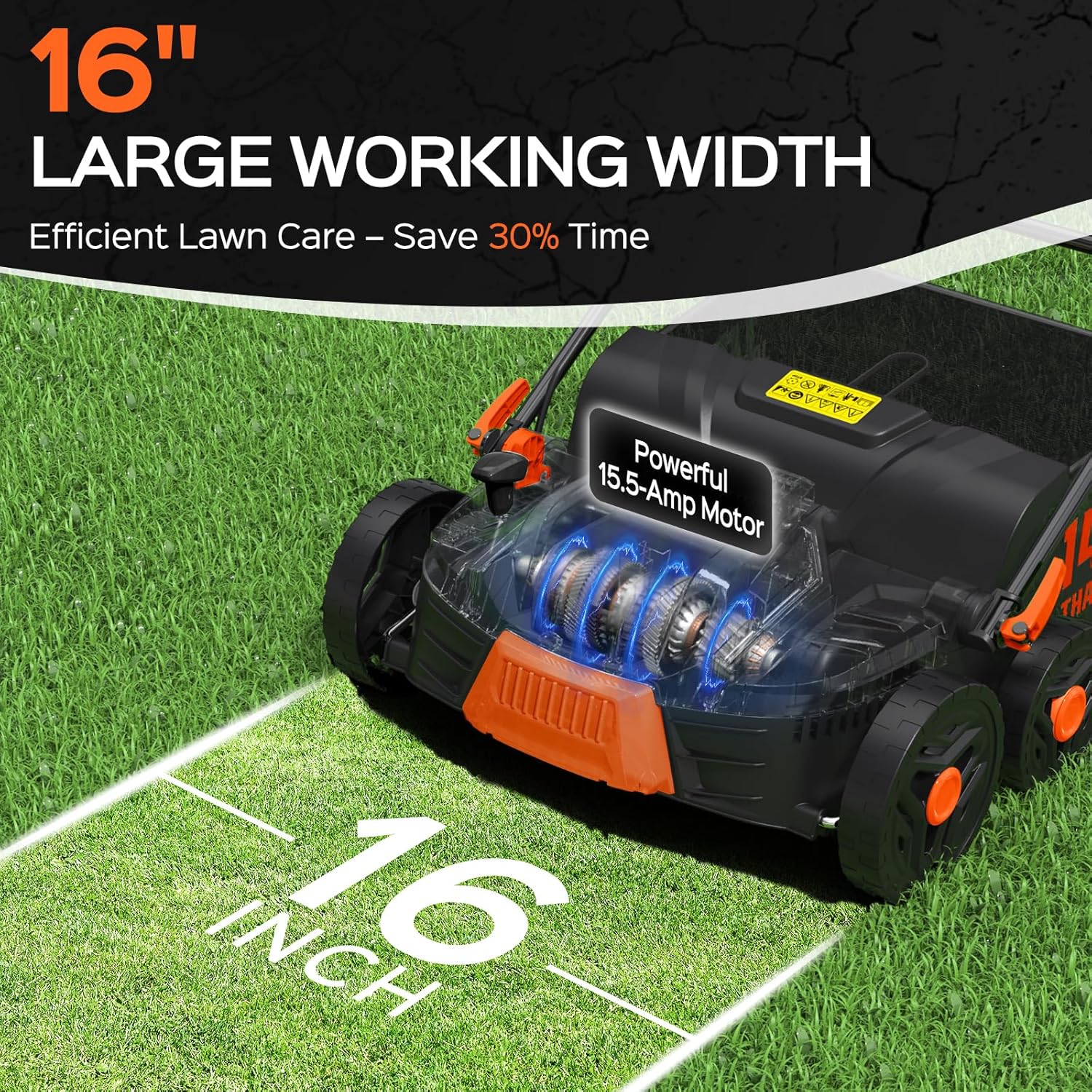 2025 Upgrade 16-Inch 15.5 Amp 2-in-1 Electric Dethatcher and Scarifier with 14.5-Gallon Collection Bag, Lawn Dethatcher with 5-Position Depth Adjustment, Keeps Lawn Healthy – Bright Orange