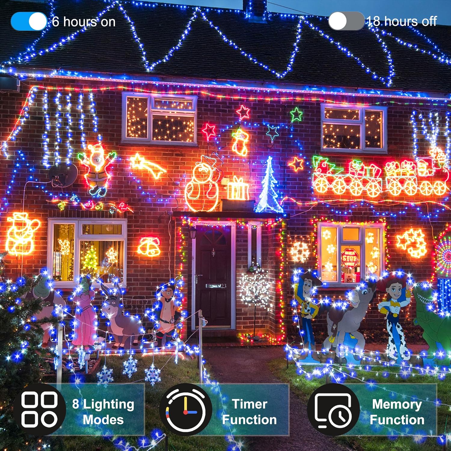 750 LED Christmas Lights Outdoor Use, 246ft 8 Lighting Modes Fairy Lights for Outside, Christmas Tree Lights IP44 Waterproof for Xmas Patio Yard Fence Deck Balcony Garden Decor Blue & Cool White