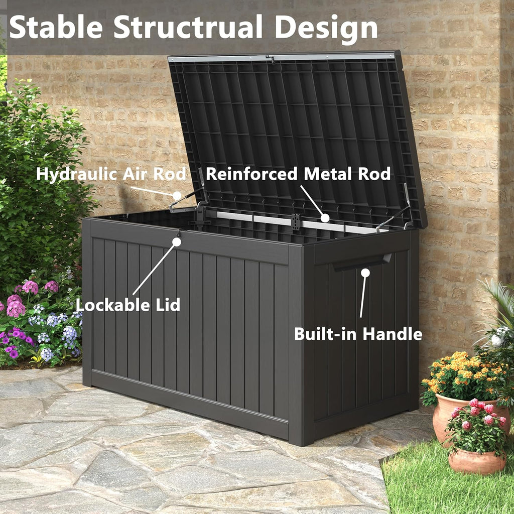 230 Gallon Outdoor Storage Box, Deck Box Resin Waterproof and UV Resistant Lightweight Deck Box for Garden Tools, Pool Supplies Organization