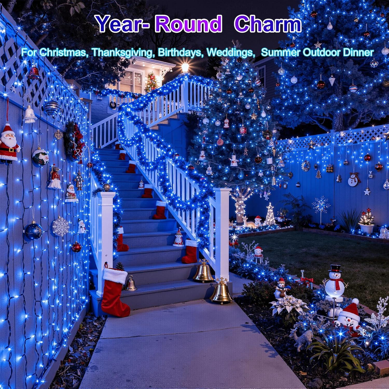 1500LED Christmas Lights Outdoor Use, 470ft 12 Modes Blue LED String Lights with Timer Dimmable, Waterproof Christmas Tree Lights for Xmas Patio Yard Fence Balcony Garden Party Decor Blue