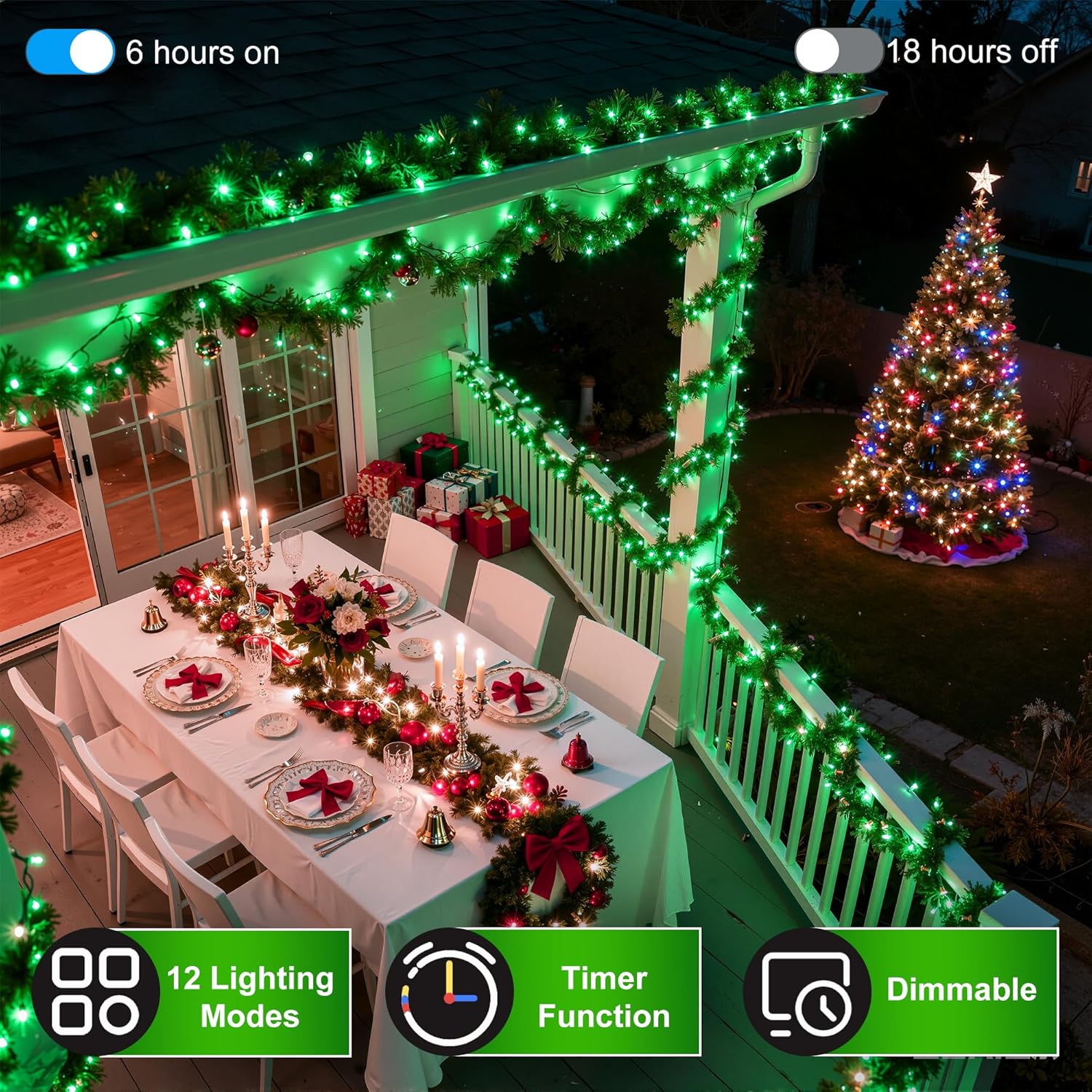 1500 LED Christmas Lights Outdoor Use, 492ft 8 Lighting Modes Fairy Lights for Outside, Christmas Tree Lights Outdoor IP44 Waterproof for Xmas Patio Yard Fence Deck Balcony Garden Decor Green