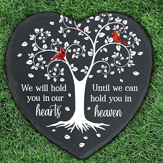Cardinal Memorial Slate Stone - Hold You in Our Hearts, Memorial Plaque Sympathy Gifts for Loss of Loved One, Memorial Gifts for Loss of Father, Mother, Brother Garden Slate Stone TNA6