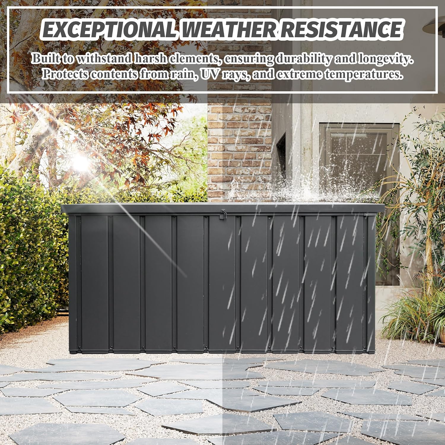 Domi Deck Box 190 Gallon, Waterproof Lockable Steel Outdoor Storage Container for Outside Cushions, Garden Tools and Pools Equipment, Gray