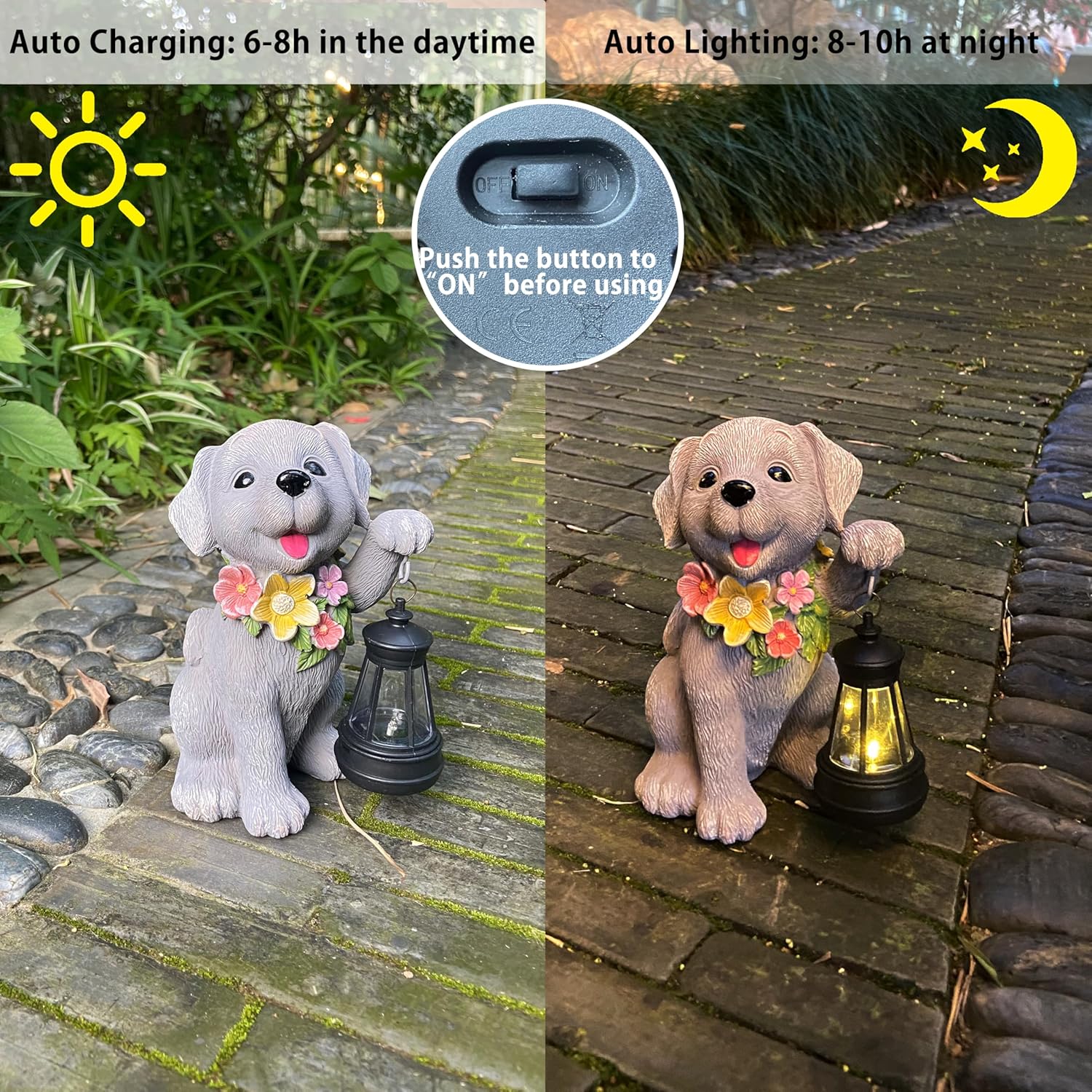 Solar Dog Statue for Garden, Dogs Solar Light with Lantern, Outdoor Cute Dog Statues for Yard, Lawn, Patio Decoration, Birthday, Housewarming, Gardening Gifts for Women