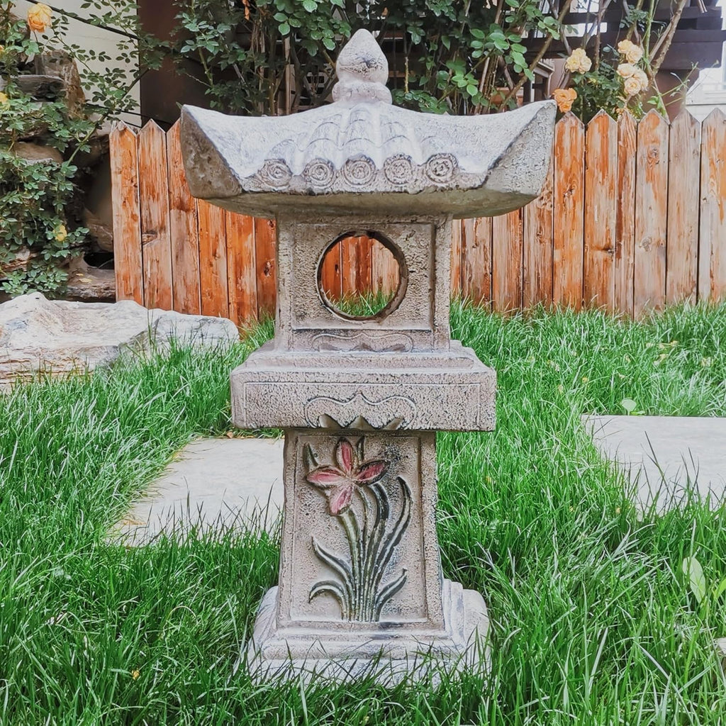 23.6’’High Asian Orchid Pagoda Statue Miniature Tower Lantern Garden Decoration Figurines Outdoor Japanese Decoration Zen Courtyard Landscape