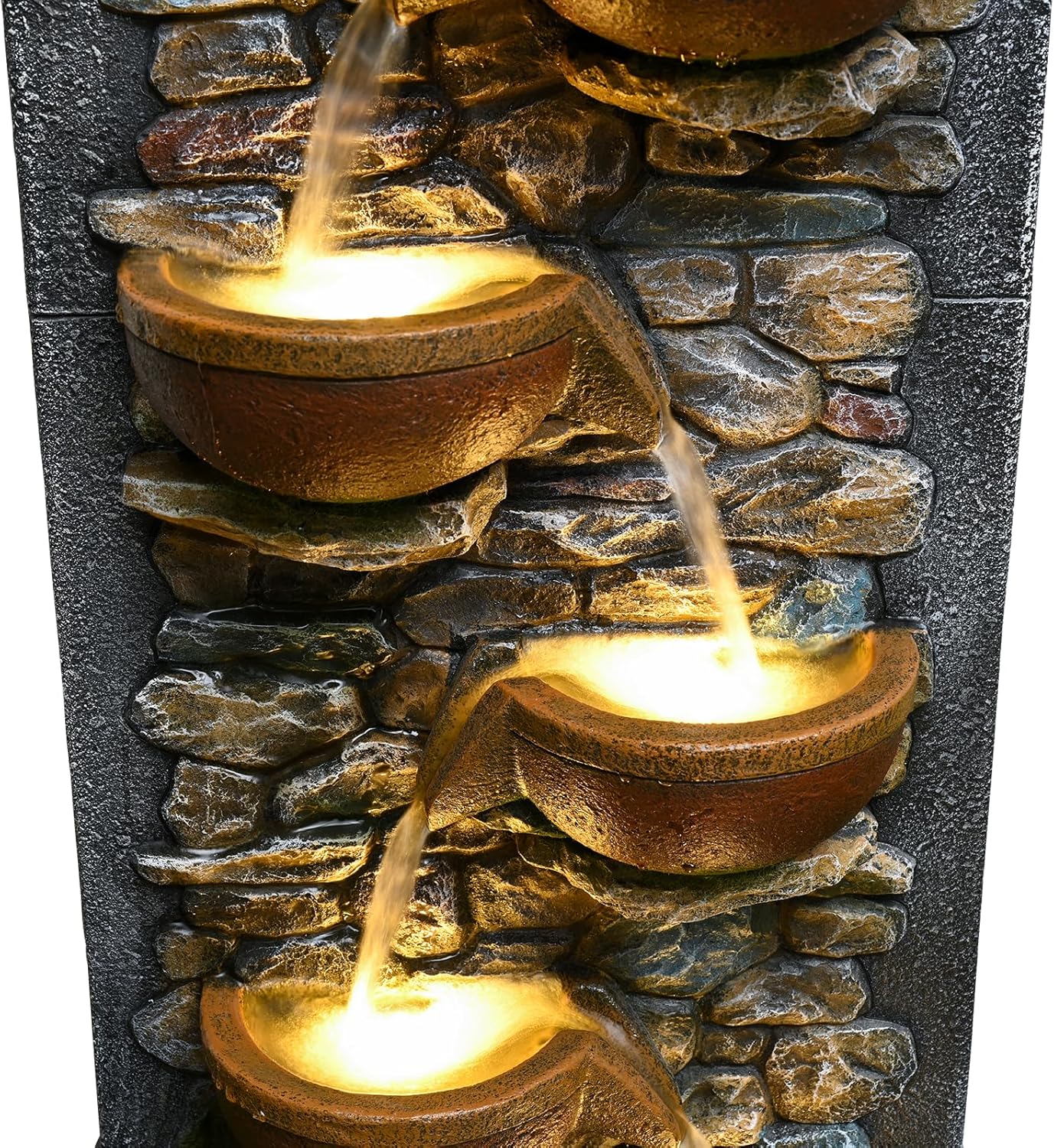 39" Outdoor Garden Water Fountain with Lights 5 Tiers Cascading Large Waterfall Floor Standing Fountain for Patio, Backyard, Deck, Porch and Home Art Decor