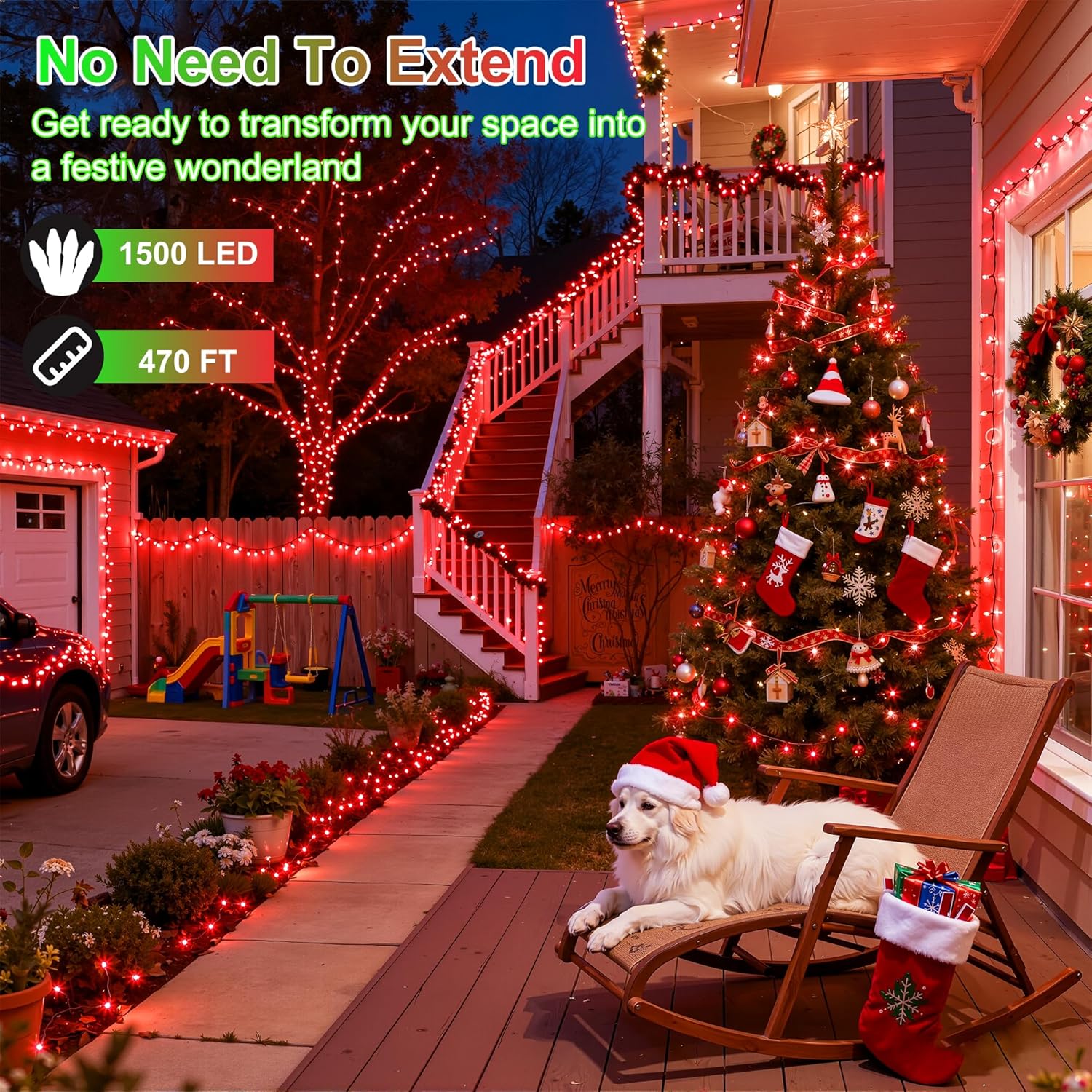 350LED Christmas Lights Indoor Outdoor, 90ft 12 Modes Red LED String Lights with Timer Dimmable, Waterproof Christmas Tree Lights for Xmas Patio Bedroom Yard Fence Balcony Garden Party Decor Red