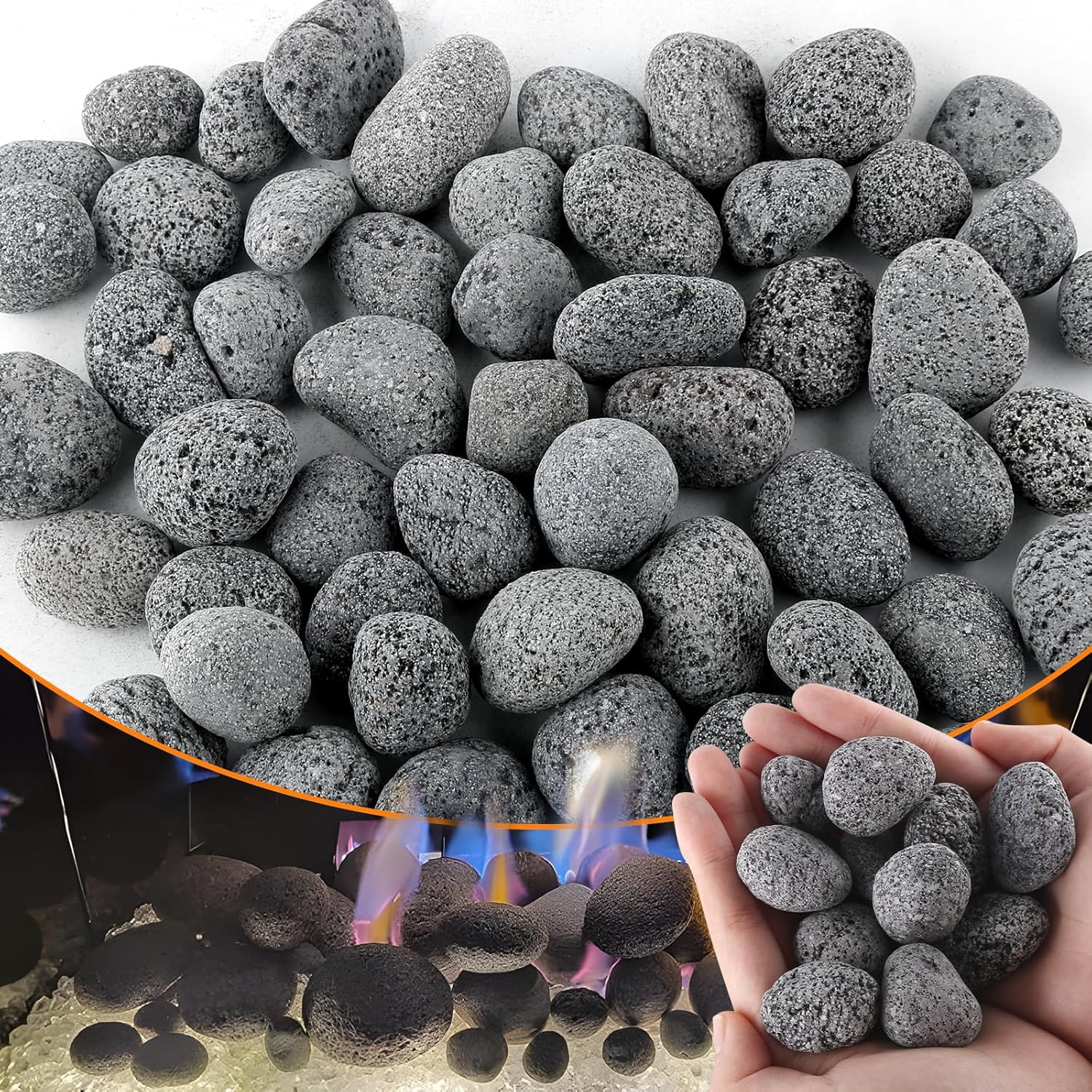 CJGQ 7 Lb Lava Rocks for Fire Pit - 1-2" Natural Tumbled Lava Pebbles - Round Fire Pit Rocks for Portable Fireplaces, Propane Gas, Fish Tank, Landscaping, Garden Decoration