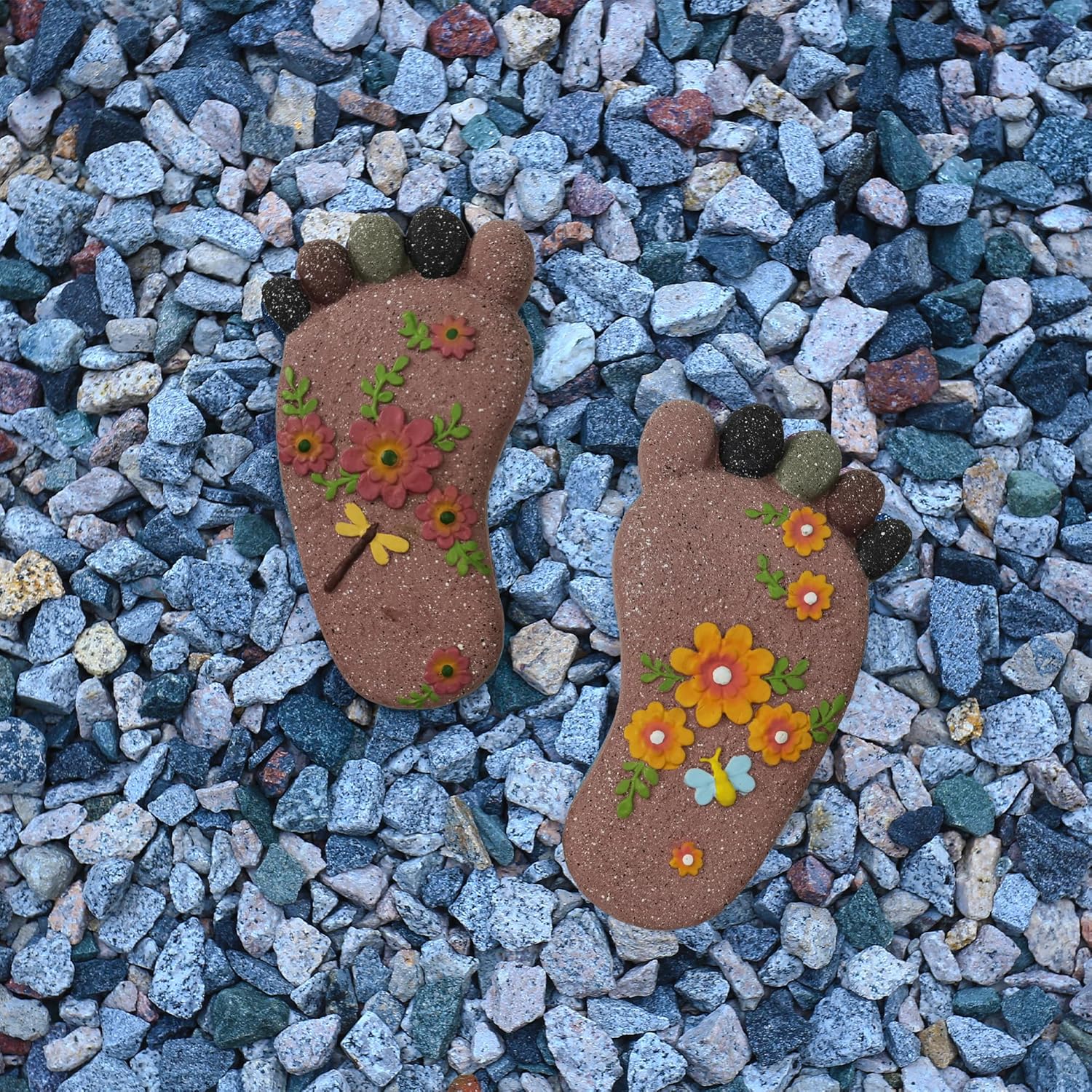 Stepping Stones - Light Brown Resin Footprint Shaped Set of 2 for Patio, Deck, Garden or Sidewalk