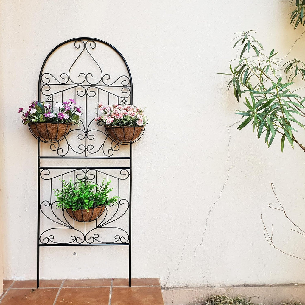 SCENDOR Trellis for Climbing Plants 59" H x 22" W Metal Unique Design Decorative Garden Structure Weather-Resistant Lattice Outdoor Decor Flowers Roses Vine Ivy Clematis Black Coating 1 Pack