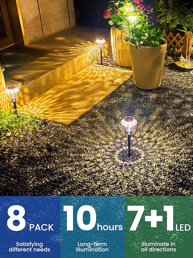 SOLPEX Solar Pathway Lights Garden Decor for Yard, Garden Lights Solar Powered Waterproof Landscape Lighting, Solar Outdoor Lights Porch Decor for Path Walkway Driveway (8 Pack Warm White)