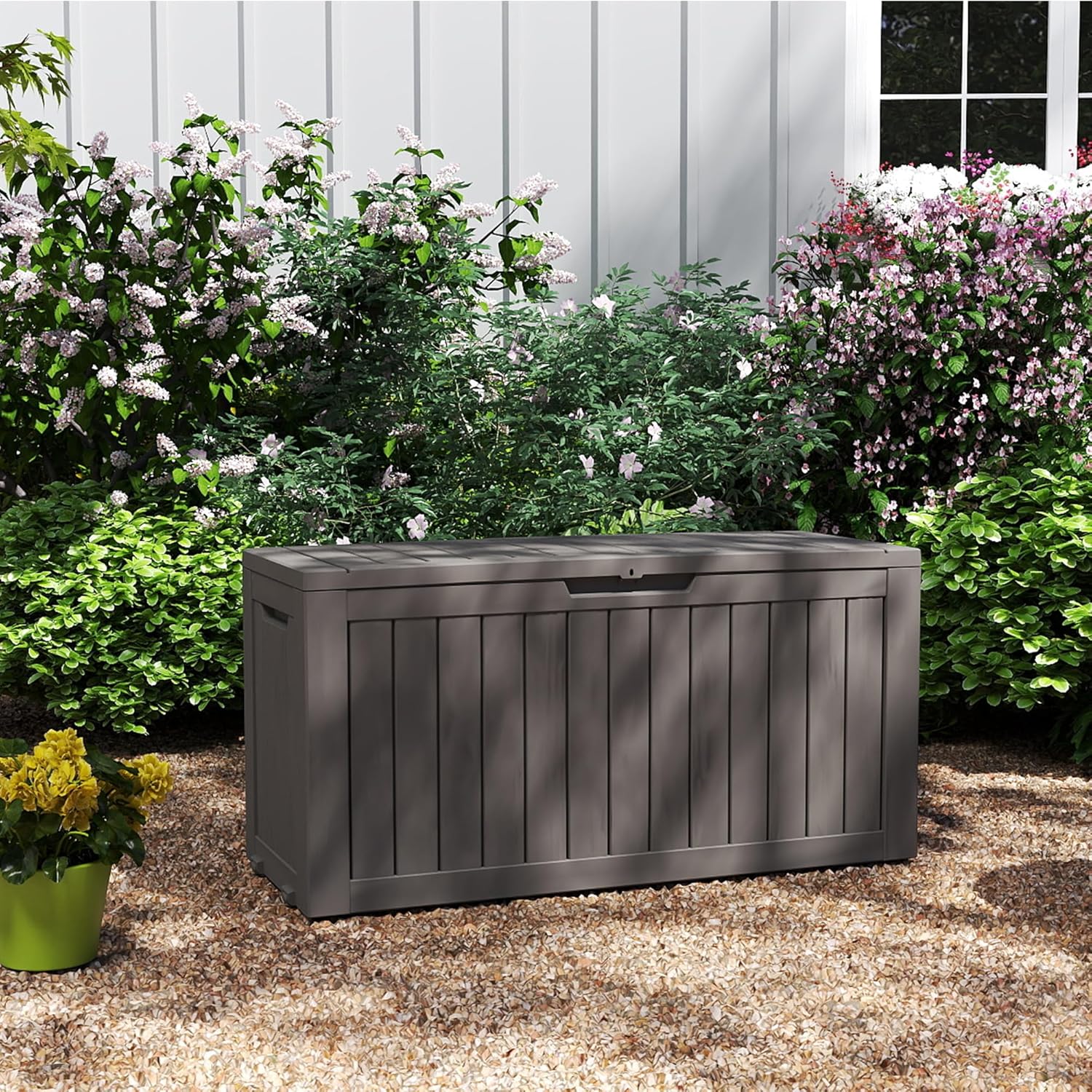 80 Gallon Outdoor Storage Box with Wheels, Waterproof Lockable Resin Deck Box Patio Storage Bin for Pool Accessories Cushion Furniture, Garden Tools, UV-Resistant Outside Delivery Grey