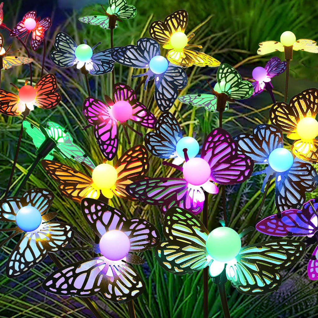 Solar Garden Butterfly Lights, 6 Pack 48 LED Solar Swaying Lights, 7 Color Changing Waterproof Firefly Light Outdoor Fairy Light for Garden Patio Yard Pathway Flower Bed Decoration
