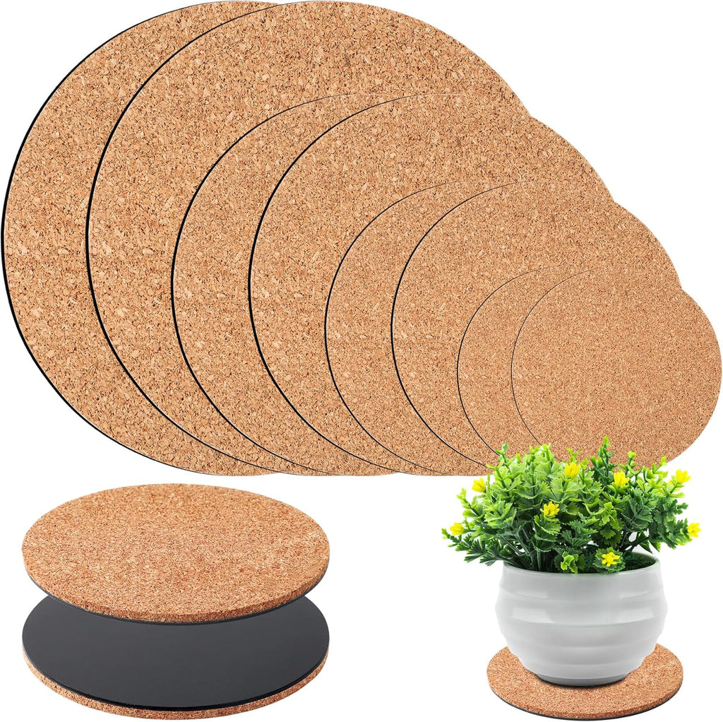 8 Pieces 4 Sizes Cork Plant Saucersplant Mats Round Coasters Pad for Plants House Garden Indoors Pots DIY Craft Project (4 Inches,6 Inches,8 Inches,10 Inches)