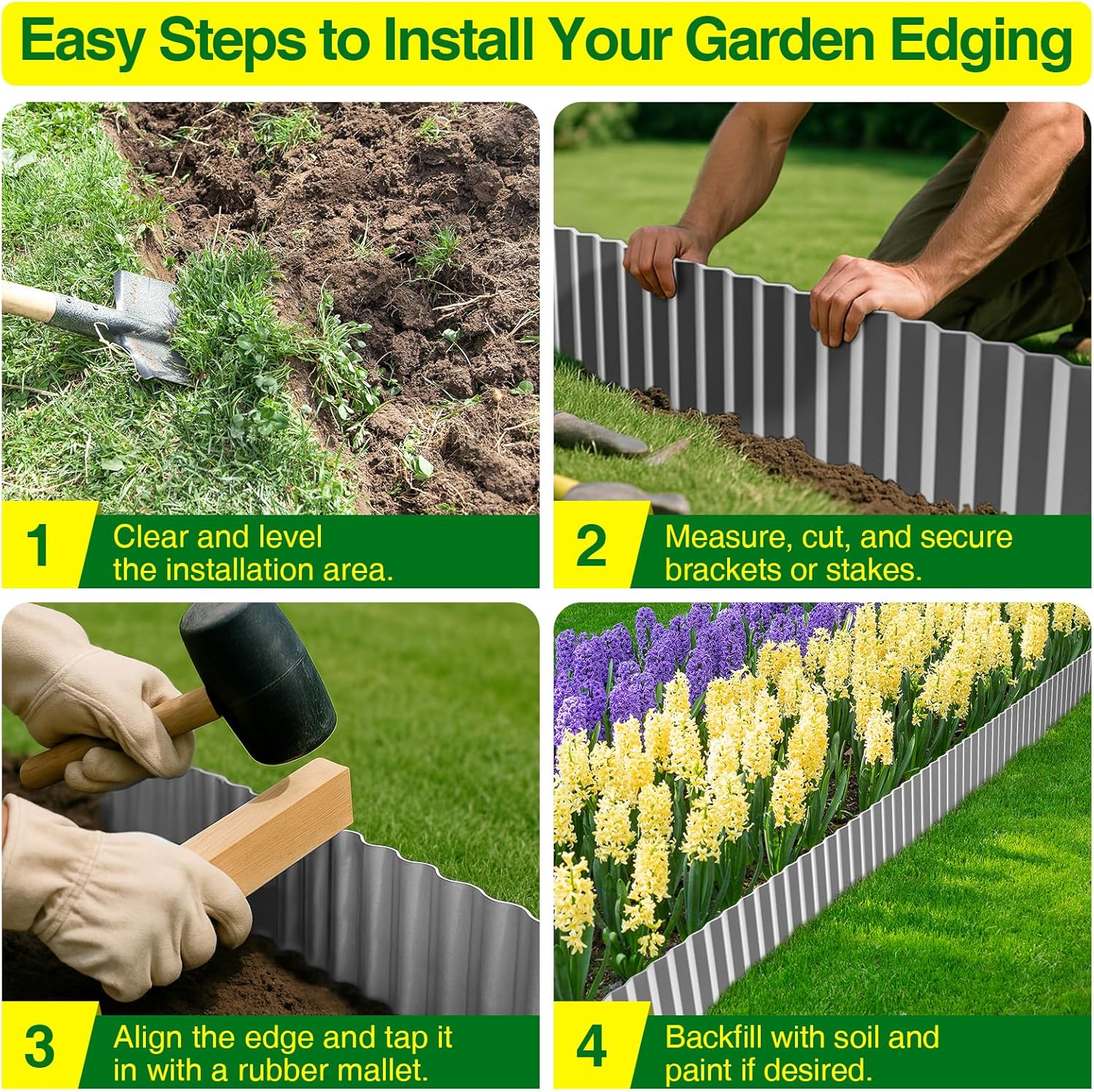 MIXC Corrugated Metal Garden Edging, Landscape Border for Lawn, Flower Bed & Paver (Silver, 6 Inch × 25FT)