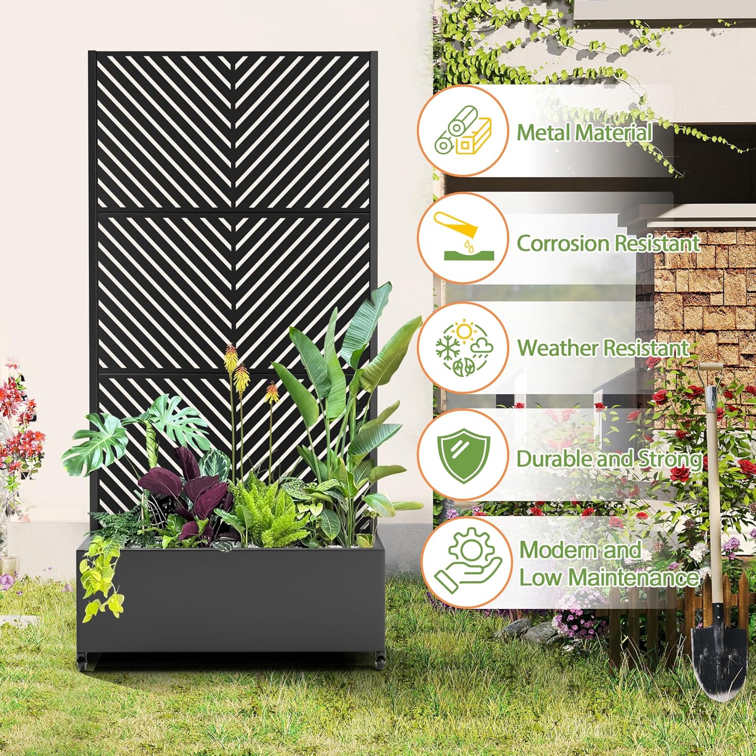 Raised Garden Bed with Trellis and Wheels,73"x35"x16" Metal Raised Garden Bed,Black Parallel Metal Planter with Climbing Trellis for Vines & Vegetables