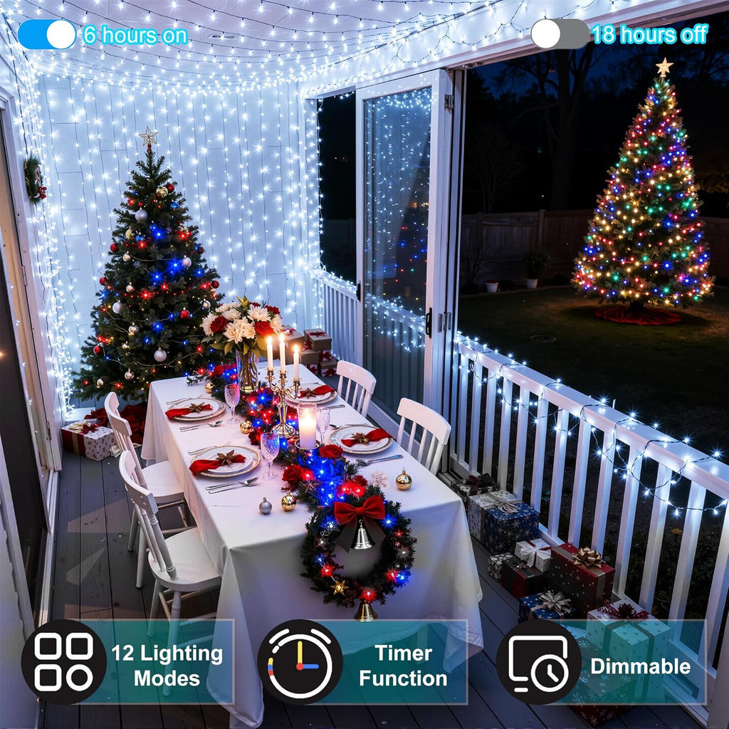 350LED Christmas Lights Indoor Outdoor, 90ft 12 Modes Cool White LED String Lights with Timer Dimmable, Waterproof Tree Lights for Xmas Patio Yard Fence Bedroom Wedding Garden Decor Cool White
