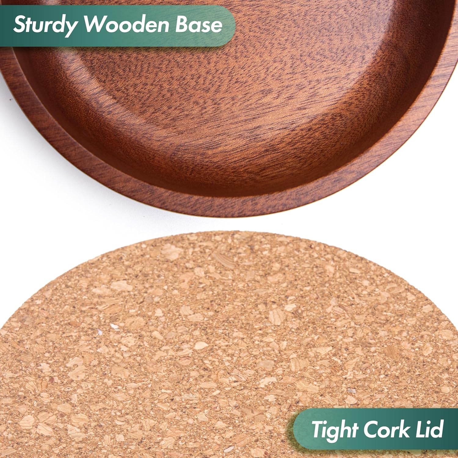 Clear Glass Houseplant Terrarium Planter, 6" W x 10" H, Cylindrical Terrarium with Wooden Base & Cork Lid | Versatile Tabletop Decoration for Home or Office or Hydroponics (Plant Not Included), 41-A-M