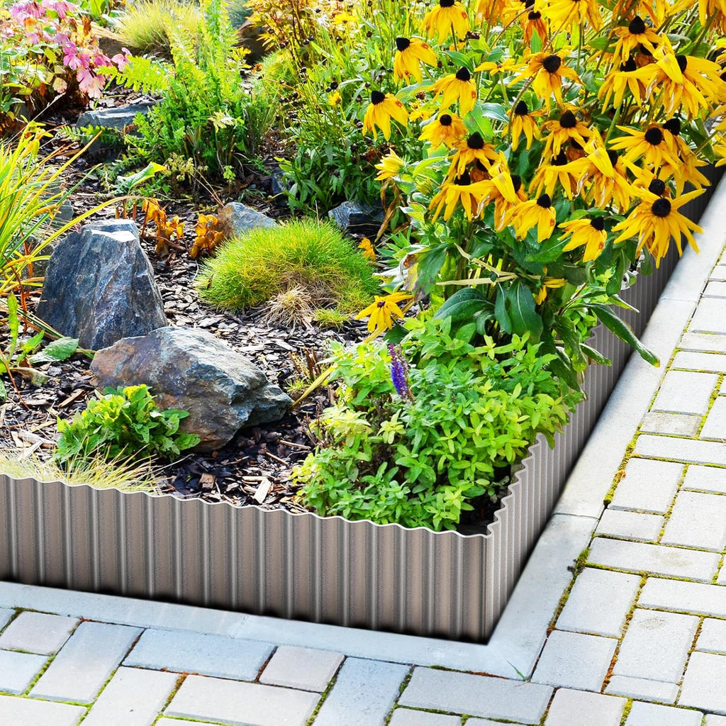 LAVEVE Corrugated Metal Garden Edging 4" x 10Ft, Landscape Edging Border for Lawn, Flower Bed, Garden Fence, Paver Edging (Silver)