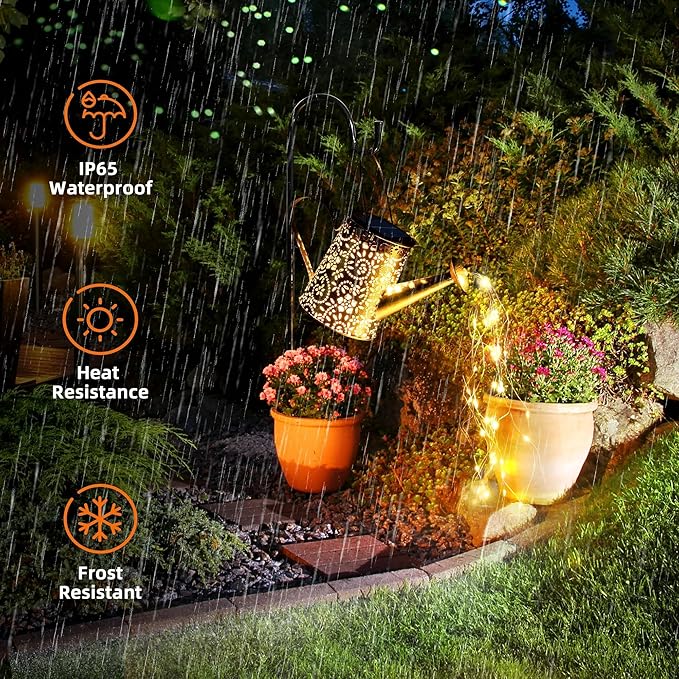 Otdair Solar Lights Outdoor Garden Decor, Metal Flower Solar Watering Can Lights with 2 Lighting Modes, Outdoor Decorations for Yard, Garden, Patio, Pathway, Christmas, Gift for Mom Grandma