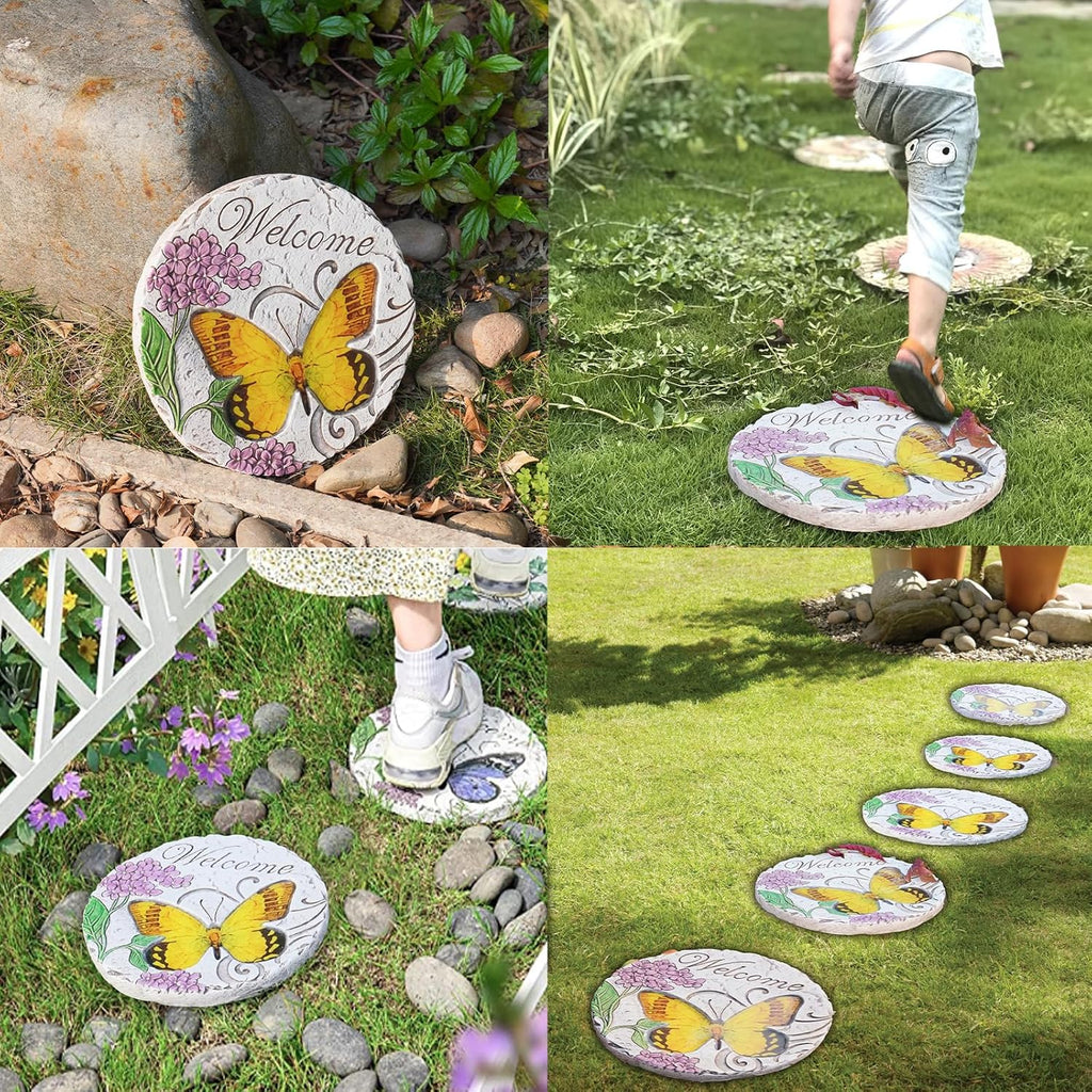 Garden Décor Stepping Stones Outdoor - Resin Butterfly Decorative Stone Bright Color Memories Pavers Outdoor for Garden Yard 9.5 * 9.5 * 0.5 Inch LC Lcdecohome