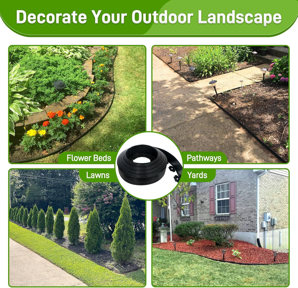 3.15" x 50' No Dig Landscape Edging, Plastic Garden Edging Borders with 45 Anchoring Spikes, Flexible Lawn Edging for Landscaping Garden Flower Beds Grass Yard Paver Pathway, Black