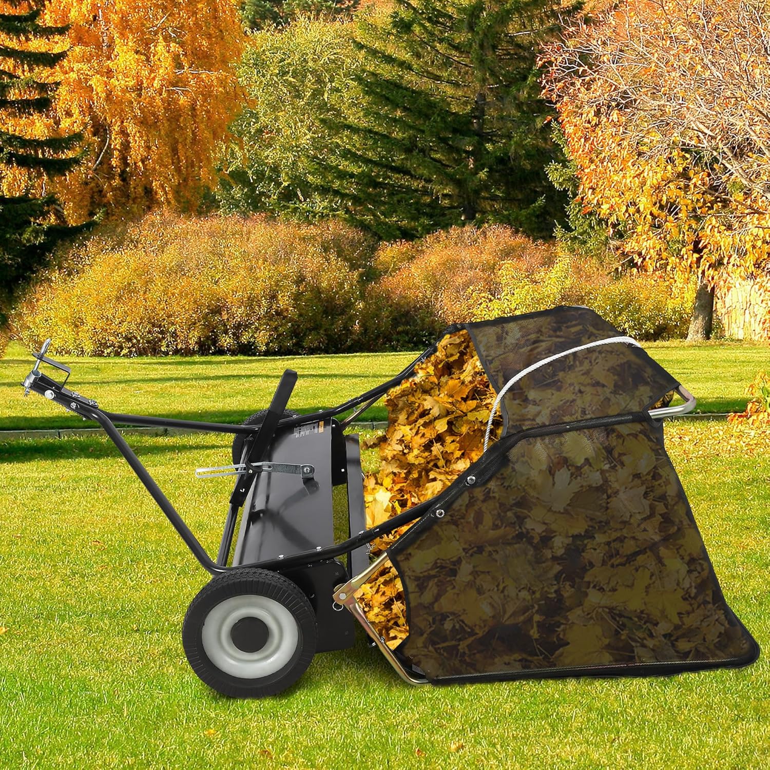 GAOMON 42 inch Lawn Sweeper Tow Behind, Large Pull Behind Lawn Sweeper, Heavy Duty Leaf & Grass Collector with Dumping Rope Design, Adjustable Sweeping Height for Picking Up Debris & Grass