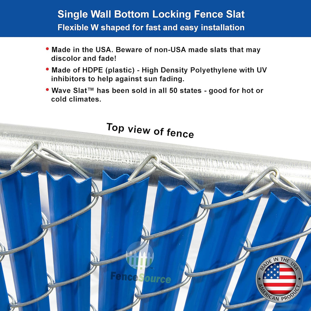 Wave Slat (9 Colors) Single Wall Bottom Locking Privacy Slat for 4', 5', 6', 7' and 8' Chain Link Fence (8 ft, Royal Blue)