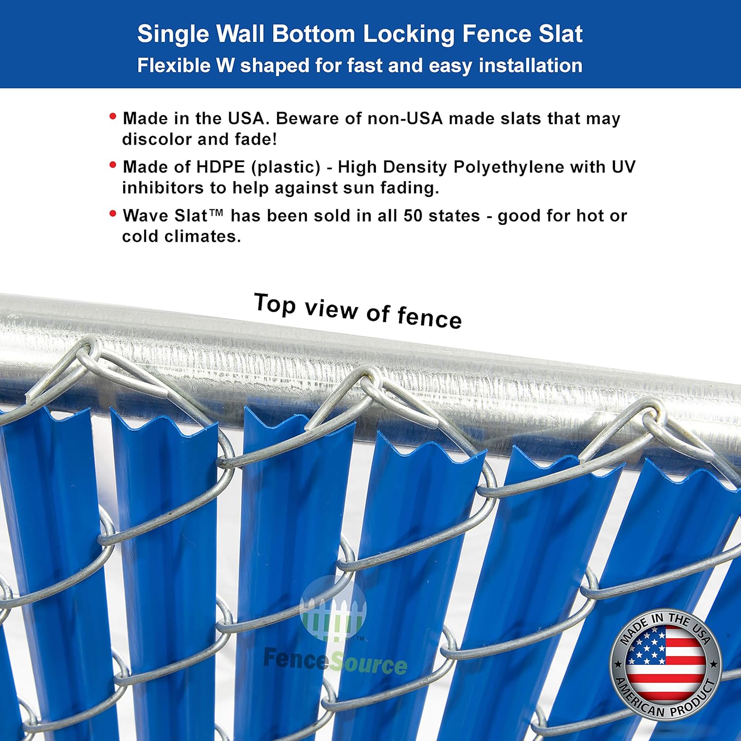 Wave Slat (9 Colors) Single Wall Bottom Locking Privacy Slat for 4', 5', 6', 7' and 8' Chain Link Fence (6 ft, Royal Blue)