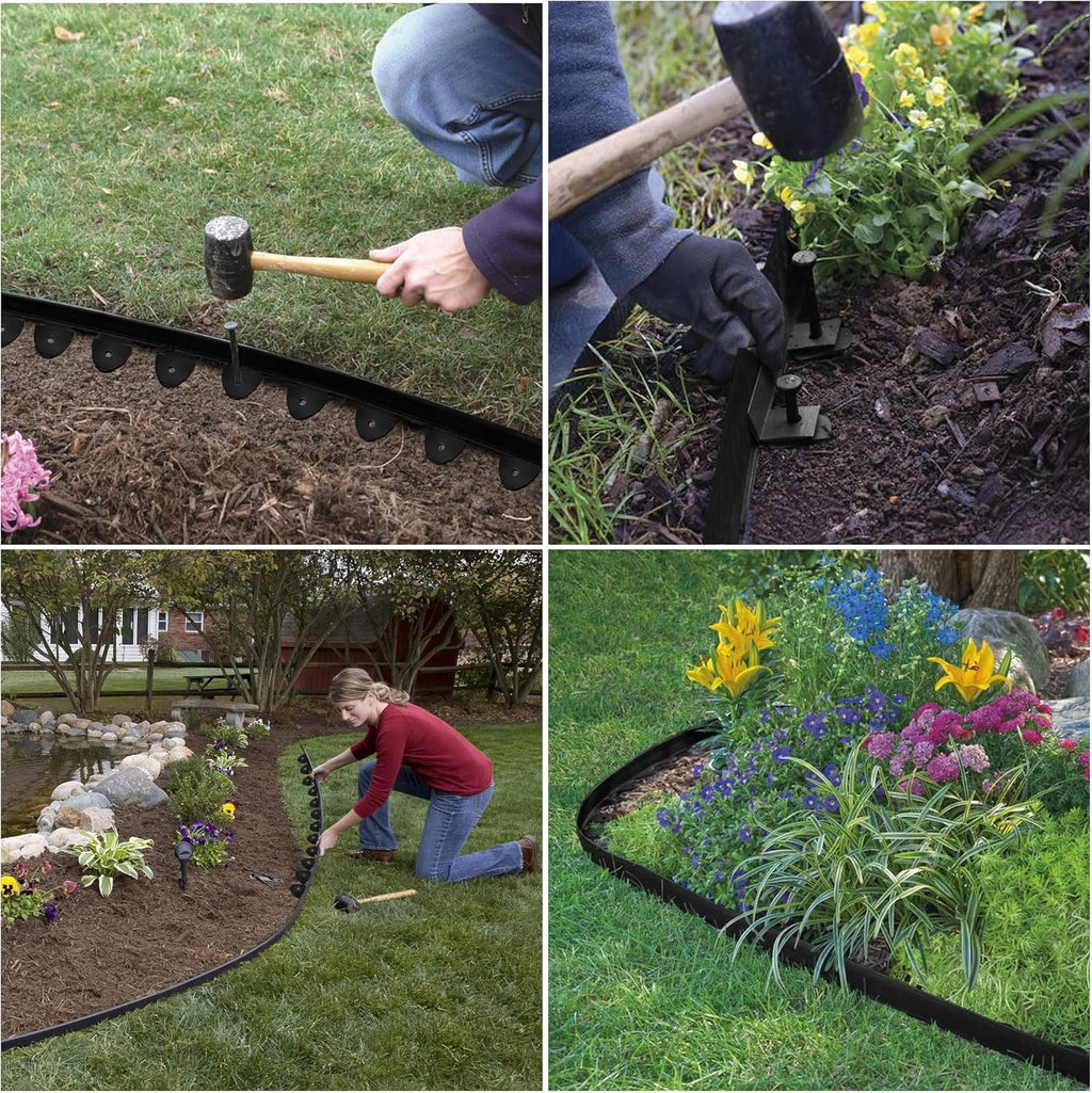 Landscape Edging, 90' 2" Tall Garden Edging with Scissors, Lawn Edging with 108 Garden Spikes and 5 Connectors, Heavy Duty PP&PE Material Edging for Landscaping, Garden, Lawn, Black