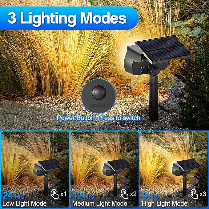 108 LED Solar Spot Lights Outdoor, Solar Lights Outdoor IP65 Waterproof, 3 Modes Solar Landscape Spotlights, Large Solar Panel Solar Powered Lights for Garden Yard Pathway(Warm White/4 Pack)