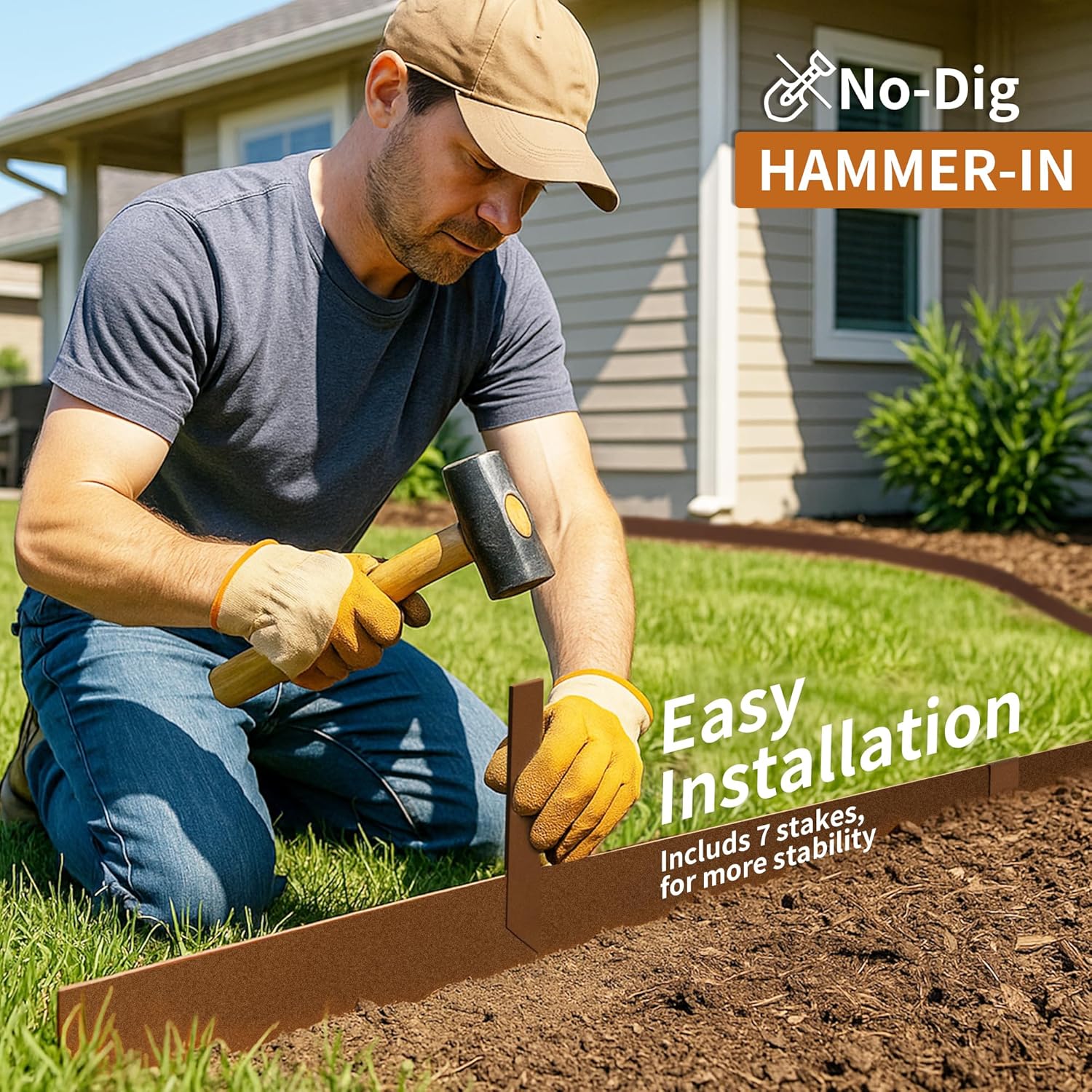 Worth Garden 20ft. Galvanized Steel Landscape Edging - 6-Pack 6.5" x 40" Metal Edging for Landscaping with 7 Stakes, Bronze Powder Coating Hammer-in Lawn Edging for Yard Pathway Divider