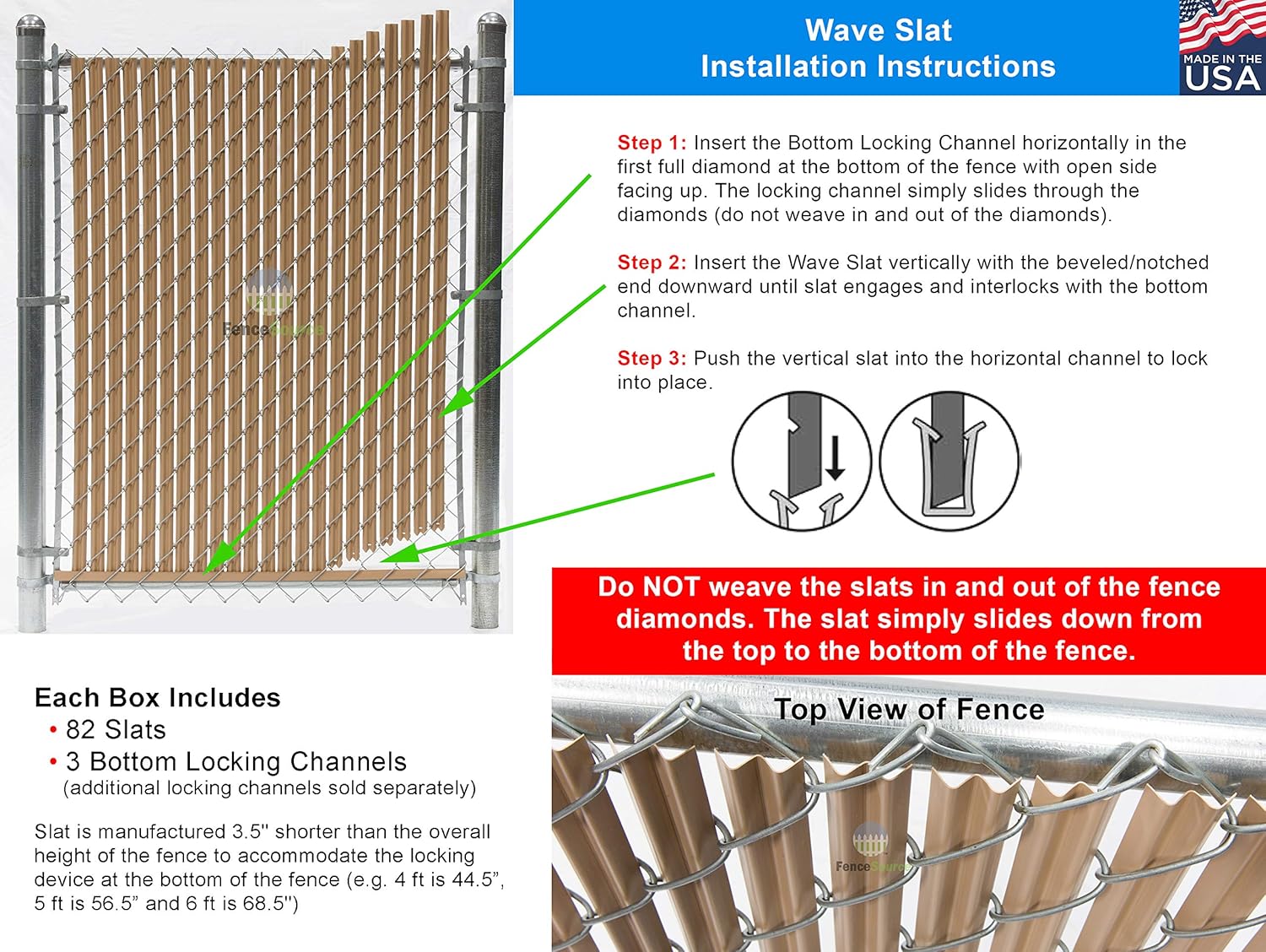 Wave Slat (9 Colors) Single Wall Bottom Locking Privacy Slat for 4', 5', 6', 7' and 8' Chain Link Fence (4 ft, Brown)