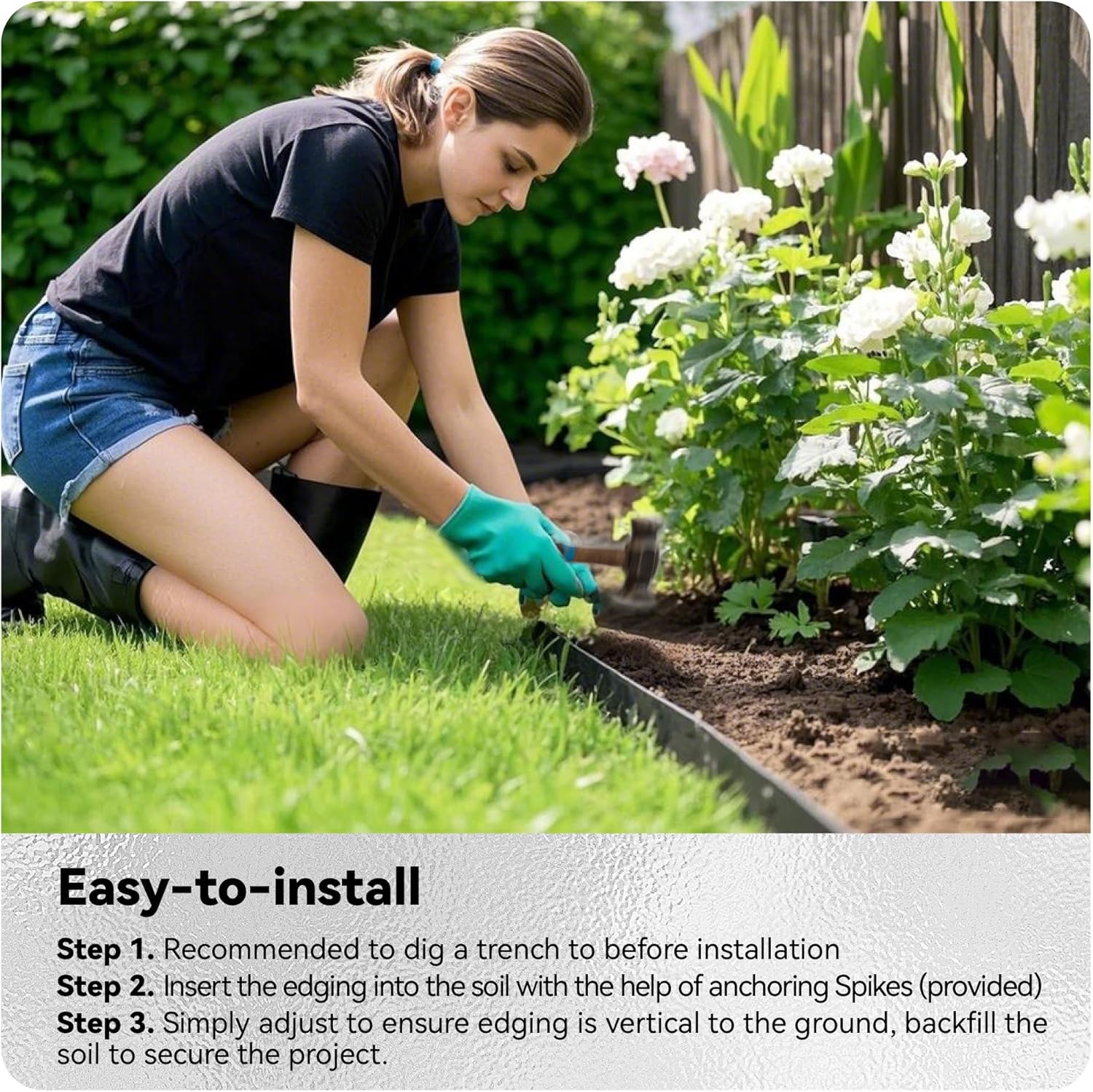 Worth Galvanized Steel Landscape Edging 8" x50' Metal Garden Edging Roll Flexible Bender Border with 16Pcs Stakes for Lawn, Flower Bed Edges, Black