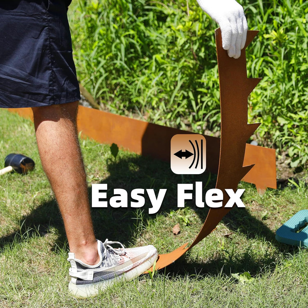 Solution4Patio 8-Pack Corten Steel Garden Landscape Edging with 9X Clips, 6" H Hammer-in Heavy Duty Bendable Metal Pre-Rusted Border Edging Strips for Lawn, Yard (26ft Total)