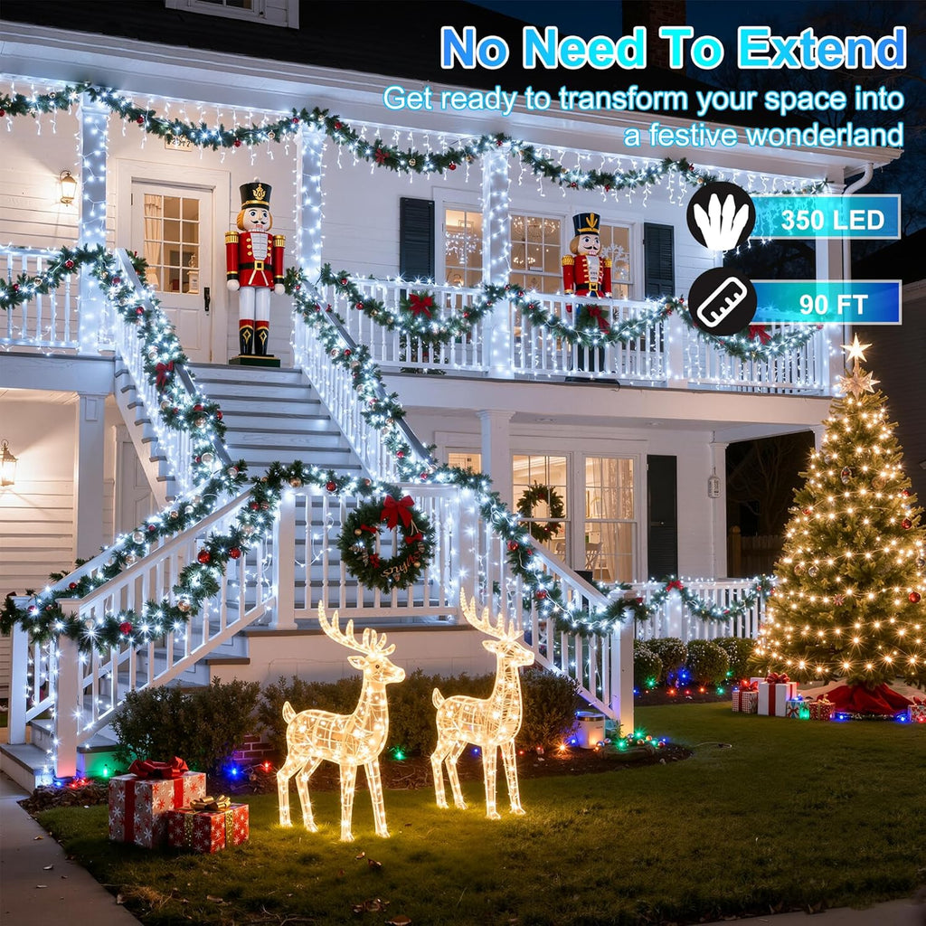350LED Christmas Lights Indoor Outdoor, 90ft 12 Modes Cool White LED String Lights with Timer Dimmable, Waterproof Tree Lights for Xmas Patio Yard Fence Bedroom Wedding Garden Decor Cool White