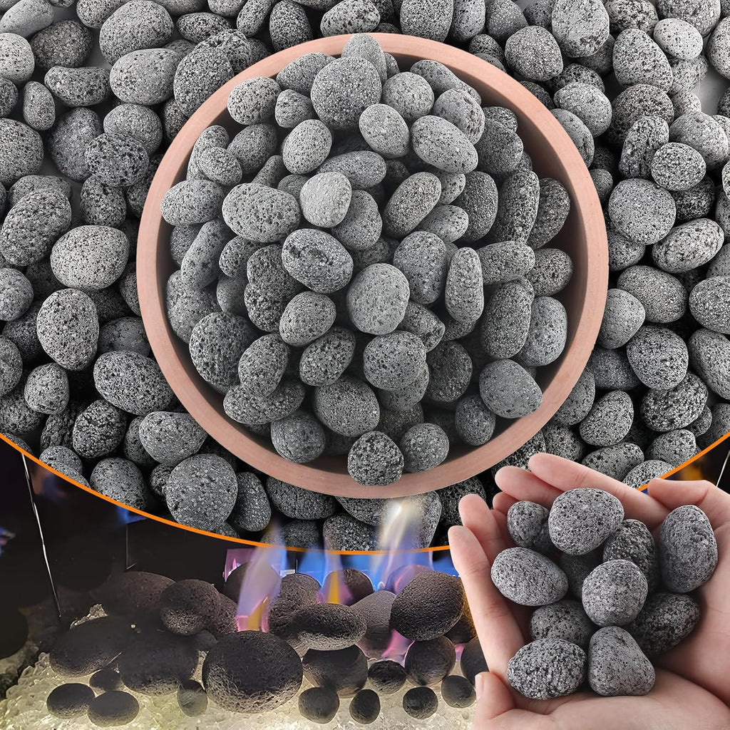 CJGQ 18 Lb Lava Rocks for Fire Pit,1"-2" Natural Pebbles Tumbled Lava Rock,Round Fire Pit Rocks for Portable Fireplaces Propane Gas Fish Tank Landscaping Garden Decoration