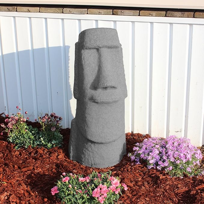 EMSCO Group Easter Island Head Statue – Natural Granite Appearance – Made of Resin – Lightweight – 28” Height