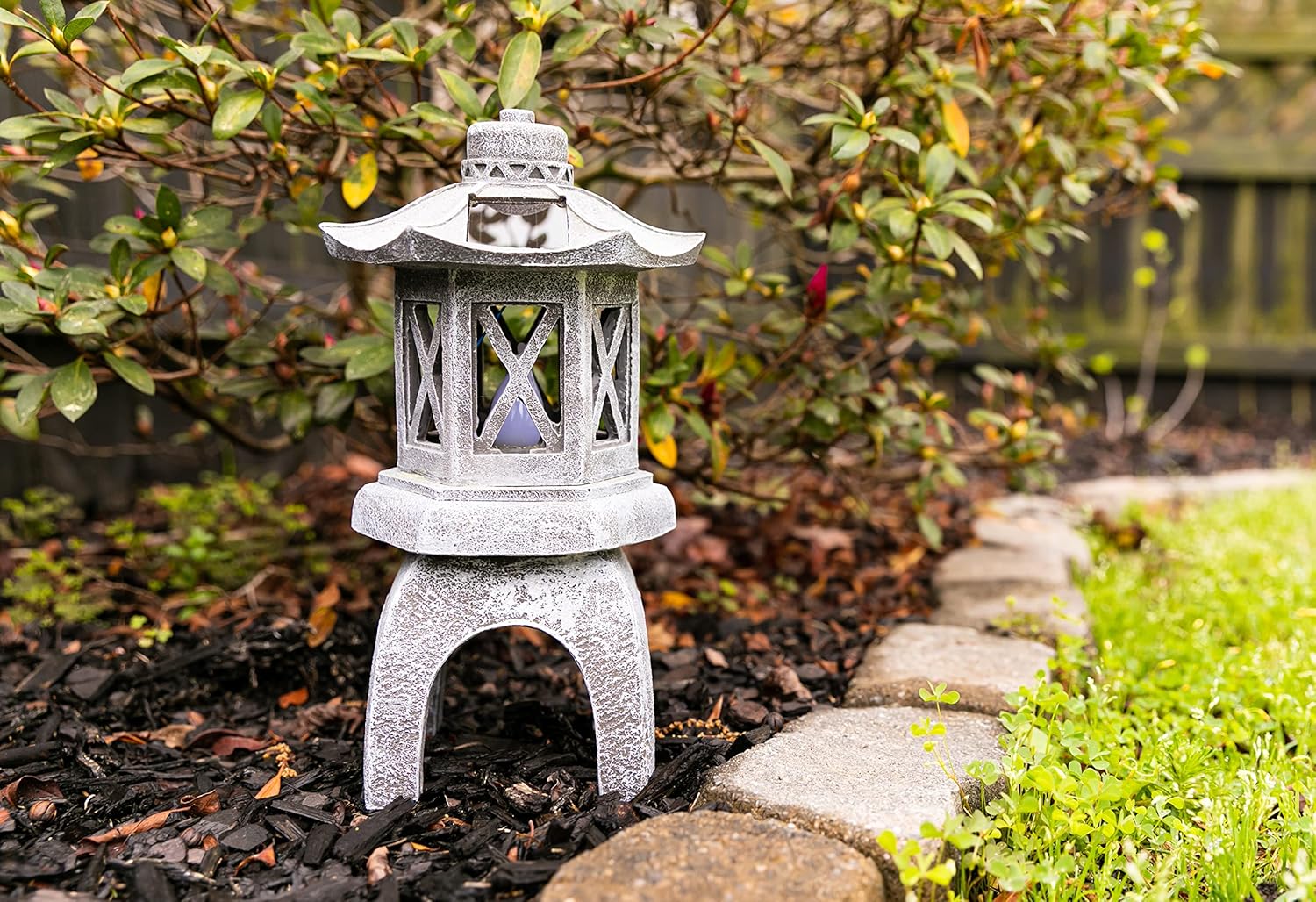 VP Home Solar-Powered Pagoda Garden Statues - Japanese Zen Lantern Outdoor Decor with Flickering LED Light - Durable Polyresin for Yard, Patio, or Garden - 12 x 7 x 6 Inches (Zen Garden Pagoda)