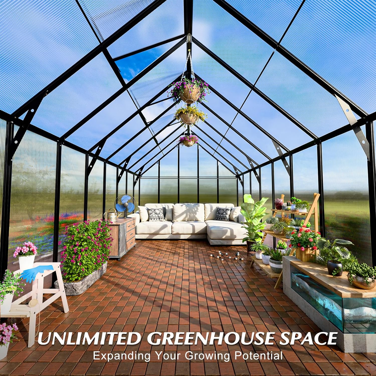 10'x10'x16' Snap-Together Greenhouse - Easy 3-Way Connectors, Heavy-Duty Aluminum Frame, Wind/Snow Resistant for Gardening/Urban Farming, Includes Sliding Door & Ventilation Windows
