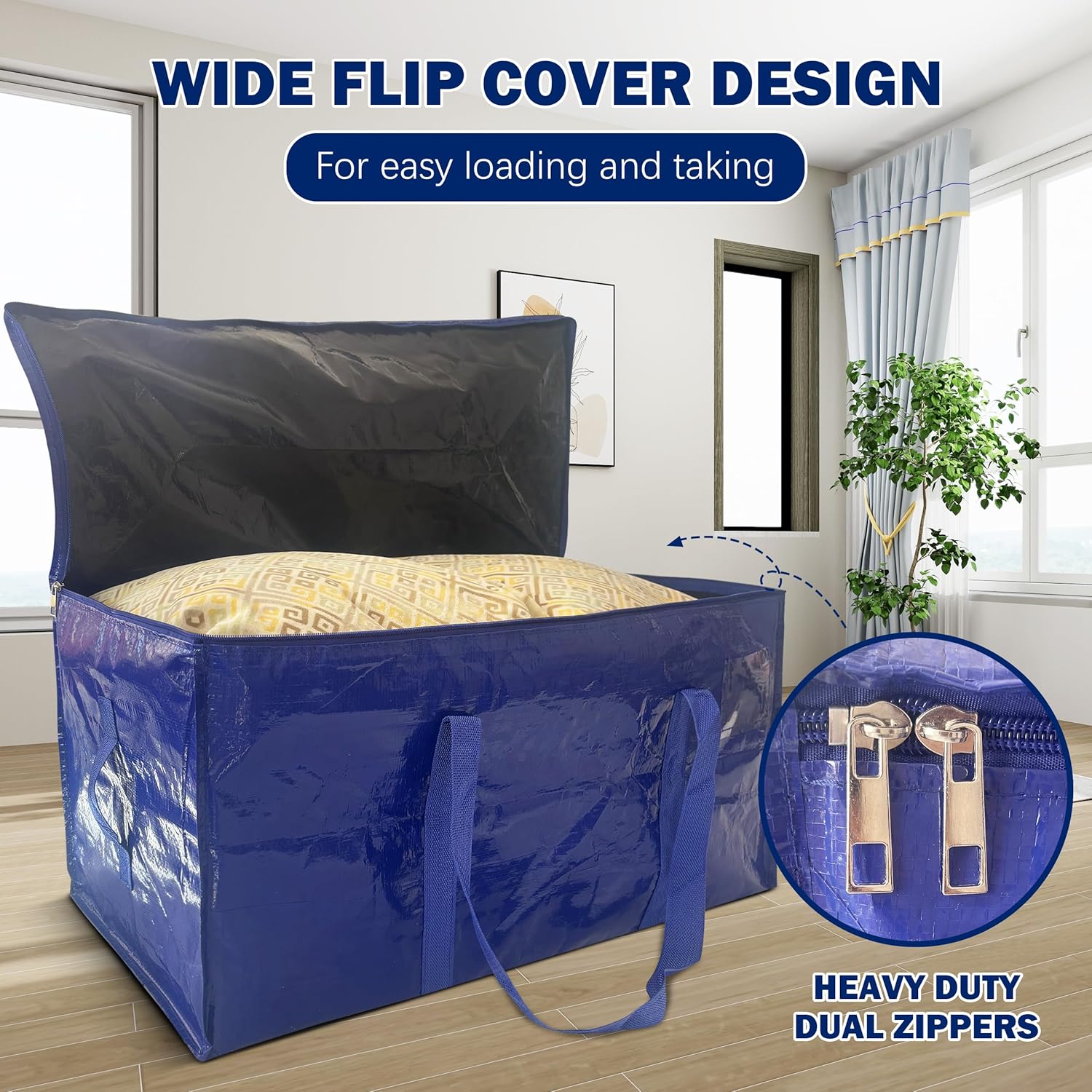 12 Pack Extra Heavy Duty Large Moving Bags with Strong Zipper & Carrying Handles, Sturdy Clothes Storage Bag Totes Bins, Packing Bags Moving Boxes College Moving Supplies, Dark Blue - 40 gal