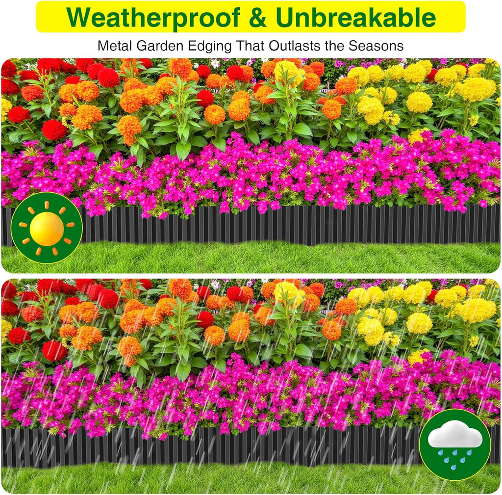 MIXC Corrugated Metal Garden Edging, Landscape Border for Lawn, Flower Bed & Paver (Black, 8 Inch × 25FT)