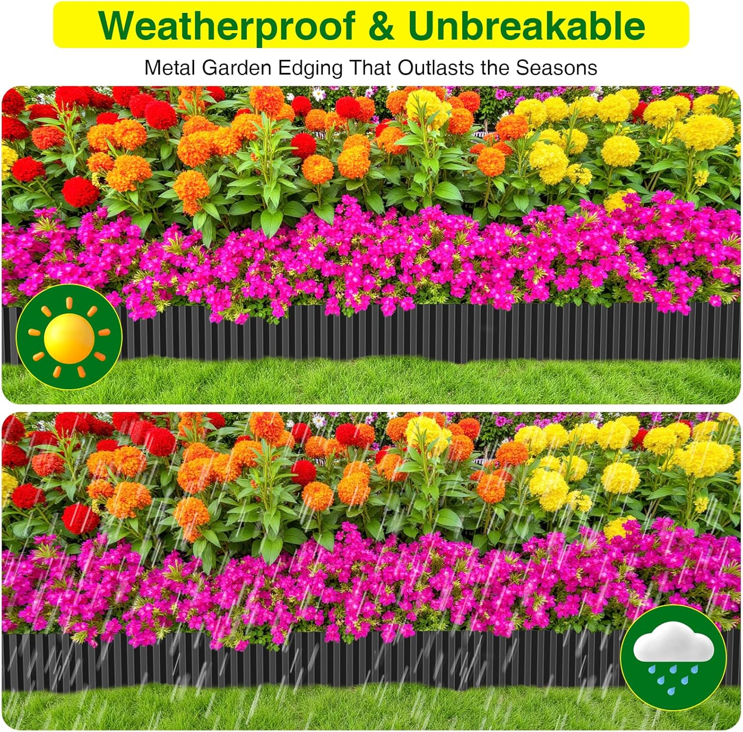 MIXC Corrugated Metal Garden Edging, Landscape Border for Lawn, Flower Bed & Paver (Black, 8 Inch × 25FT)