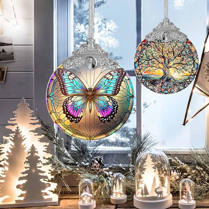 Stained Glass Suncatcher, Jocidea Butterfly Ornament, Christmas Ornaments, Holidays Ornaments, Christmas Tree Decor, Butterfly Decor for Home, Butterfly Gifts