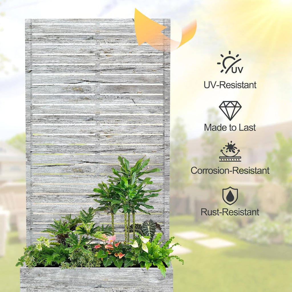 Raised Garden Bed with Trellis and Wheels,73"x35"x16" Metal Raised Garden Bed,White Wood Finish Metal Planter with Climbing Trellis for Vines & Vegetables