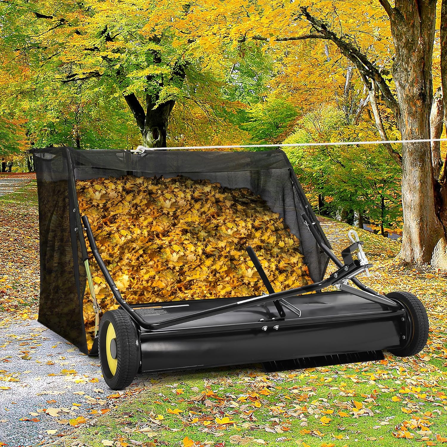 GAOMON 50'' Tow Behind Lawn Sweeper,Pull Behind Lawn Sweeper,with 26 Cu. Ft. Large Capacity Leaf Collector,Adjustable Sweeping Height for Yard, Lawn, Farm