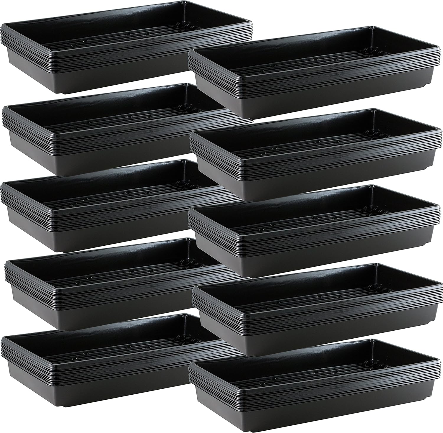 10x20 Inch Black Plastic 100 Pack Plant Propagation Tray – Growing Trays for Garden, Planting, Seedling, Soil & Hydroponic Horticulture - Microgreen Trays Grow Plants - No Drain Holes