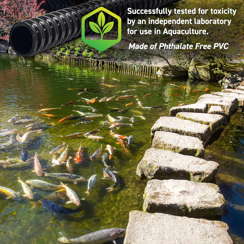 Sealproof 3/4" Dia Corrugated Pond Tubing 3/4-Inch ID, 20 FT Long, Black Kink Free Strong and Flexible Made in USA PVC Tubing