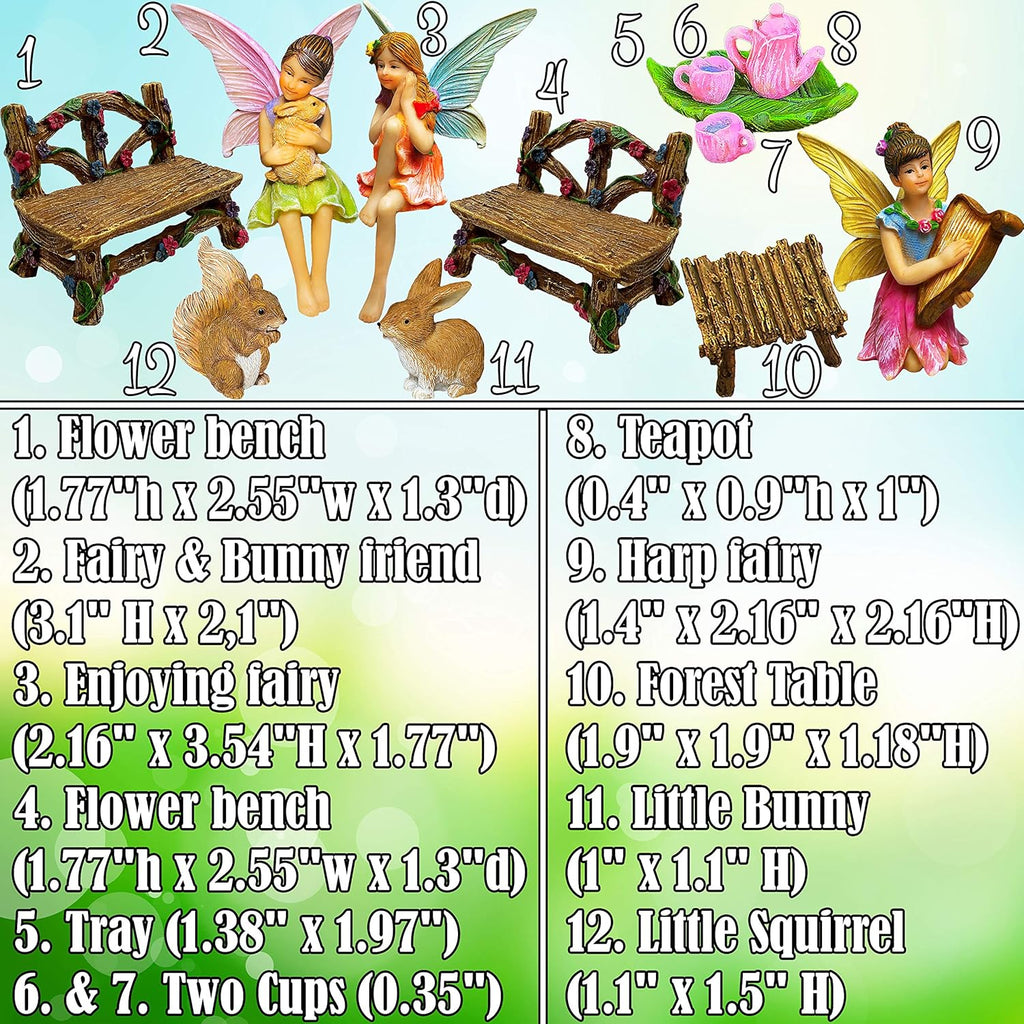 Mood Lab Fairy Garden - Miniature Figurines & Accessories Starter Kit - Fairy Garden Set of 12 pcs - Outdoor or House Decor