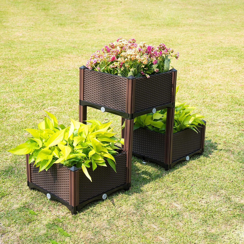 D'vine Dev Planter Raised Beds - Elevated Planter Garden Box with Drainage Plug Raised Garden Beds for Vegetable/Flower/Herb Outdoor Standing Planter Beds Gardening Kit, RGB-3